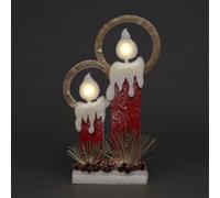 SHATCHI 51Cm Christmas Pre Lit Twin Candles Battery Operated Glitter Foam Snow Covered Finish Table Decoration Red