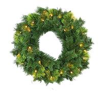 SHATCHI 55cm Wreath Pre Lit with Various Tips Christmas Fireplace Home Wall Door Decorations Outdoor Battery Box Indoor, 20 Warm White LED Lights, Green