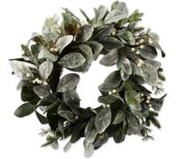 Shatchi 55Cm Natural Looking Artificial Snowy Leaves, White Berries And Glittered Flowers Wreath Front Door Hanging Christmas Wedd