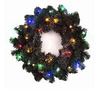 SHATCHI 55cm Pre-Lit Black Christmas Wreath Alaskan Pine for Fireplaces Home Wall Door Stair Artificial Xmas Tree Garden Yard Decorations with 30 Multicolour LEDs,Wreath (55cm),SHATCHI