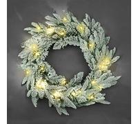 SHATCHI 55cm Pre-Lit Christmas Wreath Lapland Fir for Fireplaces Home Wall Door Stair Snow Flock Artificial Xmas Tree Garden Yard Decorations with 30 Warm White LEDs