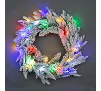 SHATCHI 55cm Pre-Lit Christmas Wreath Lapland Fir for Fireplaces Home Wall Door Stair Snow Flock Artificial Xmas Tree Garden Yard Decorations with 30 Multicolour LEDs