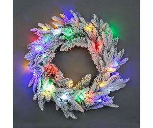 SHATCHI 55cm Pre-Lit Christmas Wreath Lapland Fir for Fireplaces Home Wall Door Stair Snow Flock Artificial Xmas Tree Garden Yard Decorations with 30 Multicolour LEDs