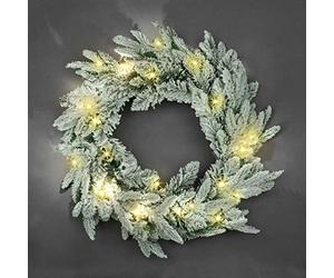 SHATCHI 55cm Pre-Lit Christmas Wreath Lapland Fir for Fireplaces Home Wall Door Stair Snow Flock Artificial Xmas Tree Garden Yard Decorations with 30 Warm White LEDs