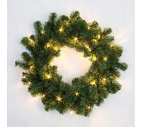 55cm Pre-Lit Green Christmas Wreath Alaskan Pine for Fireplaces Home Wall Door Stair Artificial Xmas Tree Garden Yard Decorations with 30 Warm White LEDs
