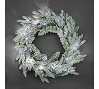 SHATCHI 55cm Pre-Lit Christmas Wreath Lapland Fir for Fireplaces Home Wall Door Stair Snow Flock Artificial Xmas Tree Garden Yard Decorations with 30 White LEDs