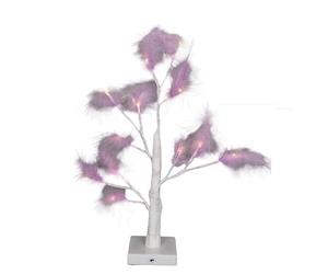 SHATCHI 55cm Purple Feather Tree Table Lamp Warm White LEDs Lighted Pampas Tree - Battery-Operated Decorative Night Light for Christmas, Home, Events, Holiday Decorations