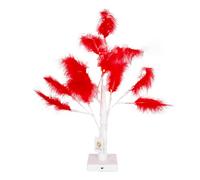 SHATCHI 55cm Red Feather Tree Table Lamp Warm White LEDs Lighted Pampas Tree - Battery-Operated Decorative Night Light for Christmas, Home, Events, Holiday Decorations