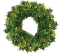 SHATCHI 55cm Wreath Pre Lit with Various Tips Christmas Fireplace Home Wall Door Decorations Outdoor Battery Box Indoor, 20 Warm White LED Lights, Green
