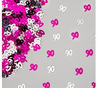 SHATCHI 56g Pink & Silver 90th Birthday Confetti Foil Metallic Glitz Table Scatter Sprinkles Age Bday Party Decorations, 12mm