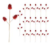 Shatchi 58Cm Glitter Pine Cone Christmas Picks - Red, Pack Of 18