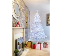 SHATCHI 5ft/1.5m Pre-Lit Artificial Christmas Tree Alaskan Pine White 350 Tips - 130 Cool White LEDs Metal Stand Xmas Home Decorations 150cm