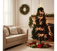 Shatchi 5Ft/150Cm Fibre Optic Christmas Star Topper-Ribbon Bows Decorations-Green Pre-Lit Artificial Christmas Tree