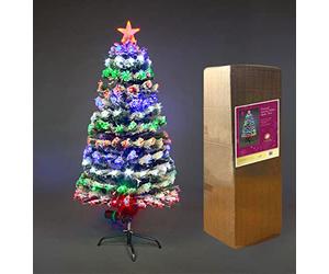 SHATCHI 5ft/150cm LED Fibre Optic Christmas Tree Snow Covered multicolour Green Xmas Tree with Changing Colours with Star