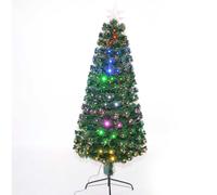 SHATCHI 5Ft/150cm Fibre Optic Christmas Star Topper-Multicolor LEDs 8 Changing Light Modes-Pre-Lit Green Artificial Xmas Tree, PVC, 150 cm