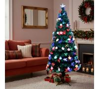 SHATCHI 5Ft/150cm Fibre Optic Christmas Topper-Hanging Pastel Stars & Baubles Decorations-Pre-Lit Green Artificial Xmas Tree-Multicolor Changing Lights, PVC, 150 cm