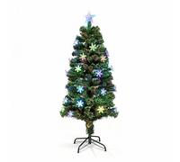 SHATCHI 5Ft/150cm Fibre Optic Christmas Star Topper-LED Snowflakes Decorations-Pre-Lit Green Artificial Xmas Tree-Multicolor Changing Lights, PVC, 150 cm