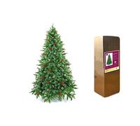 SHATCHI 5Ft/150cm Stockholm Pine Artificial Designer Christmas Tree Berries & Frosted Cones Mixed PE PVC Tips Hinged Branches Bushy Xmas Holiday Home Decorations