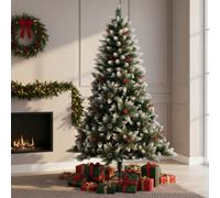 1.5m (5Ft) Flocked Artificial Christmas Tree with 480 Pencil Tips Balmoral Fir - Snowy Branches, Berries and Pine Cones Decorations Metal Stand - Bushy Luxury Xmas Home Centerpiece