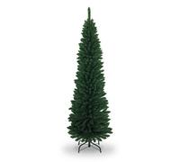 Shatchi 5Ft Green Artificial Flocked Slim Christmas Pencil Tree Holiday Home Decorations With Pointed Tips And Metal Stand