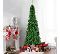 5Ft/1.5m Pre-Lit Artificial Slim Christmas Tree Green Pencil Tree, Pointed Tips, Metal Stand Cool White LEDs Lights Holiday Home Decorations