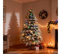 Shatchi 5Ft Pre-Lit Lapland Fir Artificial Green Christmas Tree Snow Flocked Pe Pvc Mixed Tips Hinged Branches Home Snowy