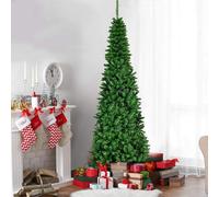 Shatchi Pre-Lit Artificial Slim Christmas Green Pencil Tree Warm White LEDs Pointed Tips with Metal Stand | Size: 5ft Shatchi Green 5ft