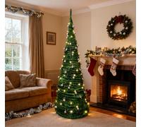 Shatchi 5Ft Prelit Pop up Christmas Tree with Silver Baubles & Battery Operated LED Warm White Lights in Green Shatchi Green 5ft