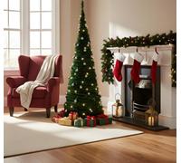 5Ft/150cm Prelit Pre Decorated Pop up Christmas Tree Xmas Home Indoor LED Warm White Lights Silver Baubles Decorations