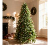 SHATCHI 5Ft/150cm Stockholm Pine Artificial Designer Christmas Tree Berries & Frosted Cones Mixed PE PVC Tips Hinged Branches Bushy Xmas Holiday Home Decorations