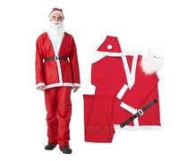 SHATCHI 5Pcs Set Santa Claus Suit Adult Men Felt Cosplay Costume Outfit Fancy Dress Father Christmas Party Clothes, Unisex, Red/White