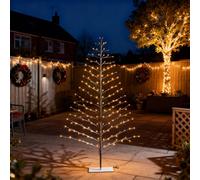 6Ft/1.8m Pre-Lit Brown Snowy Twig Christmas Tree - 168 Warm White Micro LEDs Twinkling Cool White Lights - Mains Operated - Indoor/Outdoor Birch Tree Xmas Home Light Decoration