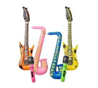 SHATCHI 6 Pcs Inflatable Musical Instrument Party Set with Guitar, Saxophone and Microphone, Rock and Roll Fancy Dress Blow Up Props for Stag Do, Hen Night, Birthdays and Music Themed Parties