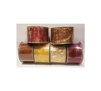 Shatchi 6 Set of 6 Rolls of Wired Christmas Ribbon-Gold, Bronze and Dark Red Gifts Home Decorations DIY Craft Festive Floral, Multi