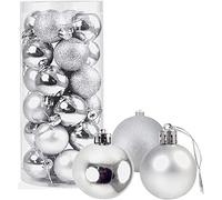 SHATCHI 60mm/18Pcs Silver Shatterproof Christmas Baubles - Modern/Contemporary Plastic Hanging Ornaments for Christmas Tree, Decorating Houses, Hotels, Offices