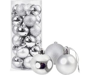 SHATCHI 60mm/18Pcs Silver Shatterproof Christmas Baubles - Modern/Contemporary Plastic Hanging Ornaments for Christmas Tree, Decorating Houses, Hotels, Offices