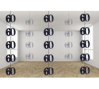 Shatchi 60Th Glitz Black Anniversary Birthday Metallic Hanging String Shiny Foil Wall Decorations Pack Of 6