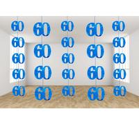 Shatchi 60Th Glitz Blue Anniversary Birthday Metallic Hanging String Shiny Foil Wall Decorations Pack Of 6