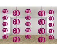 Shatchi 60Th Glitz Pink Anniversary Birthday Metallic Hanging String Shiny Foil Wall Decorations Pack Of 6