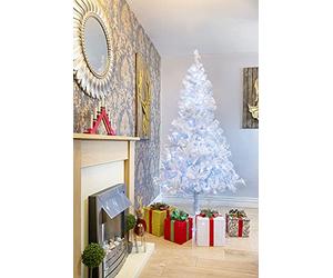 "SHATCHI 6ft/1.8m Pre-Lit Artificial Christmas Tree Alaskan Pine 550 Tips-160 Cool White LEDs Metal Stand Xmas Home Decorations, 180cm"