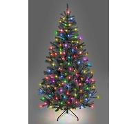 SHATCHI 6ft/1.8m Pre-Lit Artificial Christmas Tree Alaskan Pine Black 550 Tips-160 Multicolour LEDs Metal Stand Xmas Home Decorations, 180cm