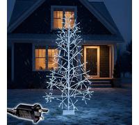 SHATCHI 6Ft/1.8m Pre-Lit White Twig Christmas 294 Cool Micro LEDs - Mains Operated - Indoor/Outdoor Birch Tree Xmas Home Light Decoration, Metal, 180 cm