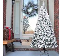 SHATCHI 6Ft/1.8m Yukon Pine Artificial Green Christmas Tree Snow Flocked 550 Tips Branches Snowy Bushy Xmas Home Decorations, Metal Stand, Polyvinyl Chloride, 180cm