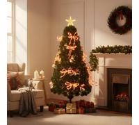 Shatchi 6Ft/180Cm Fibre Optic Christmas Star Topper-Ribbon Bows Decorations-Green Pre-Lit Artificial Christmas Tree