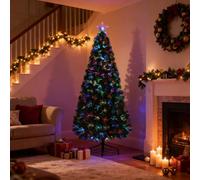 Shatchi 6Ft/180cm Flowers Fibre Optic Christmas Tree LED Pre-Lit in Green | Size: 6ft Shatchi Green 6ft
