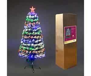SHATCHI 6ft/180cm LED Fibre Optic Christmas Tree Snow Covered multicolour Green Xmas Tree with Changing Colours with Star