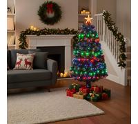 6Ft/180cm Fibre Optic Christmas Tree with Star Topper - Multicolor LEDs 8 Changing Light Modes - Pre-Lit Green Artificial Xmas Tree