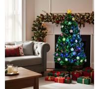 6Ft/180cm Fibre Optic Christmas Tree with Star Topper - Stars Decorations - Pre-Lit Green Artificial Xmas Tree - Multicolor Changing Lights