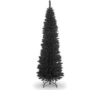 Shatchi 6ft Artificial Flocked Black Slim Christmas Pencil Tree Holiday Home Decorations with Pointed Tips & Metal Stand Shatchi Black 6ft