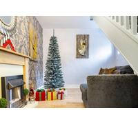 SHATCHI 4Ft-8Ft Artificial Flocked Slim Christmas Pencil Tree Holiday Home Decorations with Pointed Tips and Metal Stand, Frosty Green, 180 cm